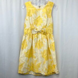 Notice Women's A-Line Dress Yellow Floral Jewel Neck Sleeveless Bow Retro Size 8